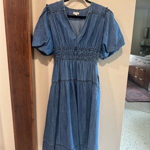 Pilcro Blue Smocked Tiered Midi Sundress Anthropologie